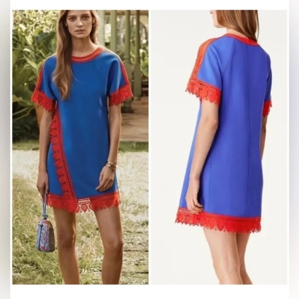 Tory Burch Marisa Lace Crochet Trim Runway Shift Dress Size 8